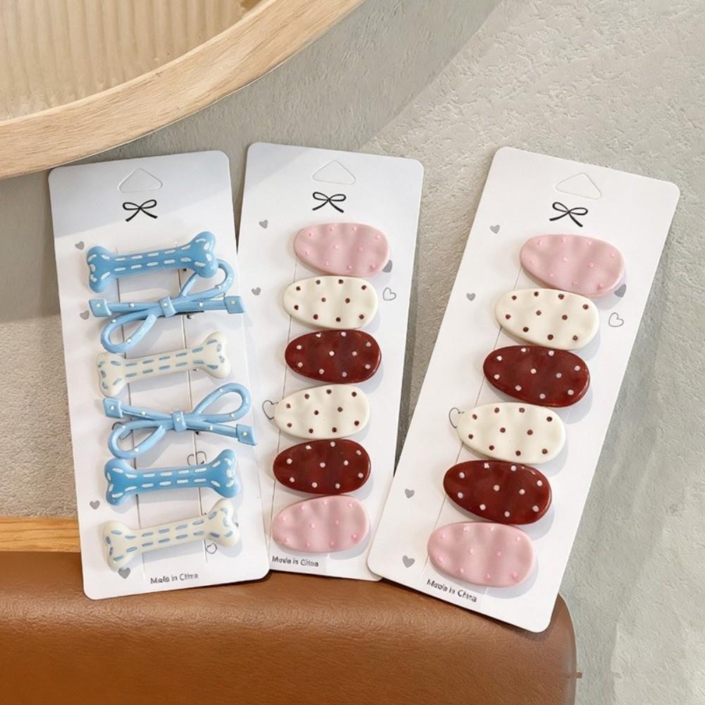 Sweet Bow Duckbill Clip Set Cute Design Oval Side Bangs Clips for 6PCS/SET Forehead