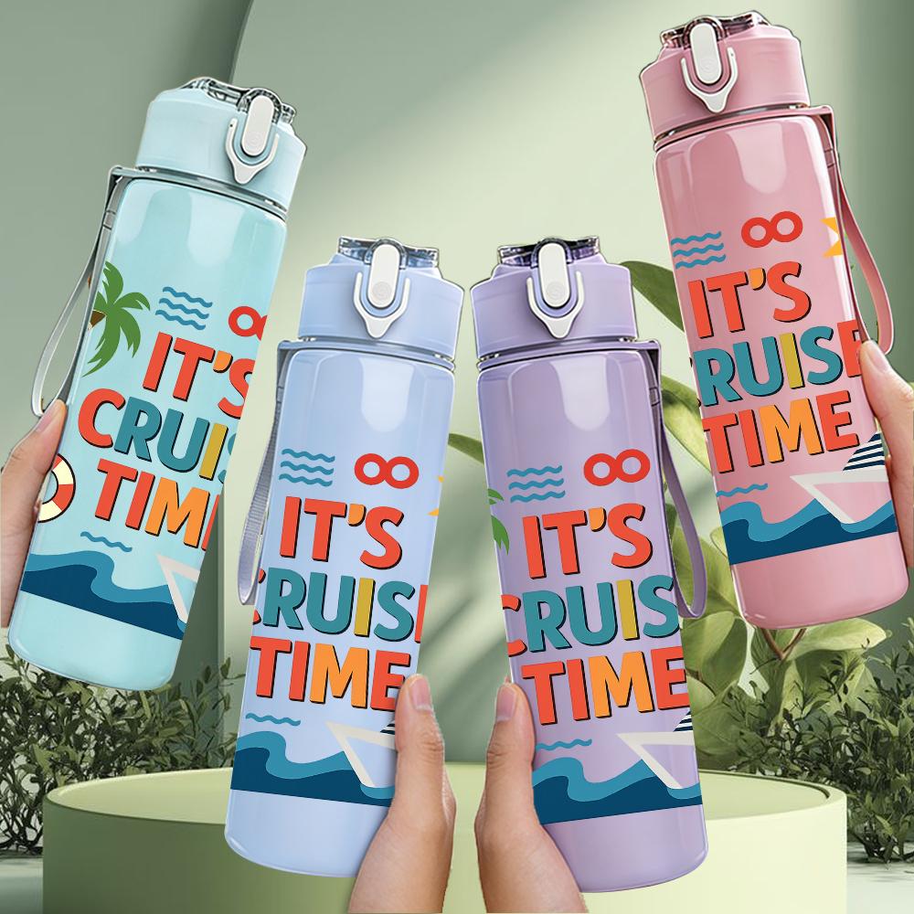 1PC Cruise Time Letter Text 750ml Color Plastic Sports Water Bottle Leakproof Flip Straw Lid For Sports Office Home Use