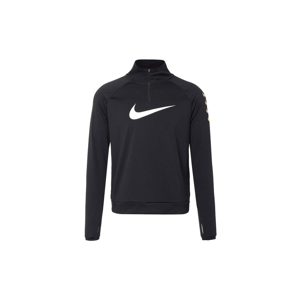 Nike Swoosh Run Logo Print Reflective Half-Zip Casual Sports Fitness Top Women Tops Black CW0293-010