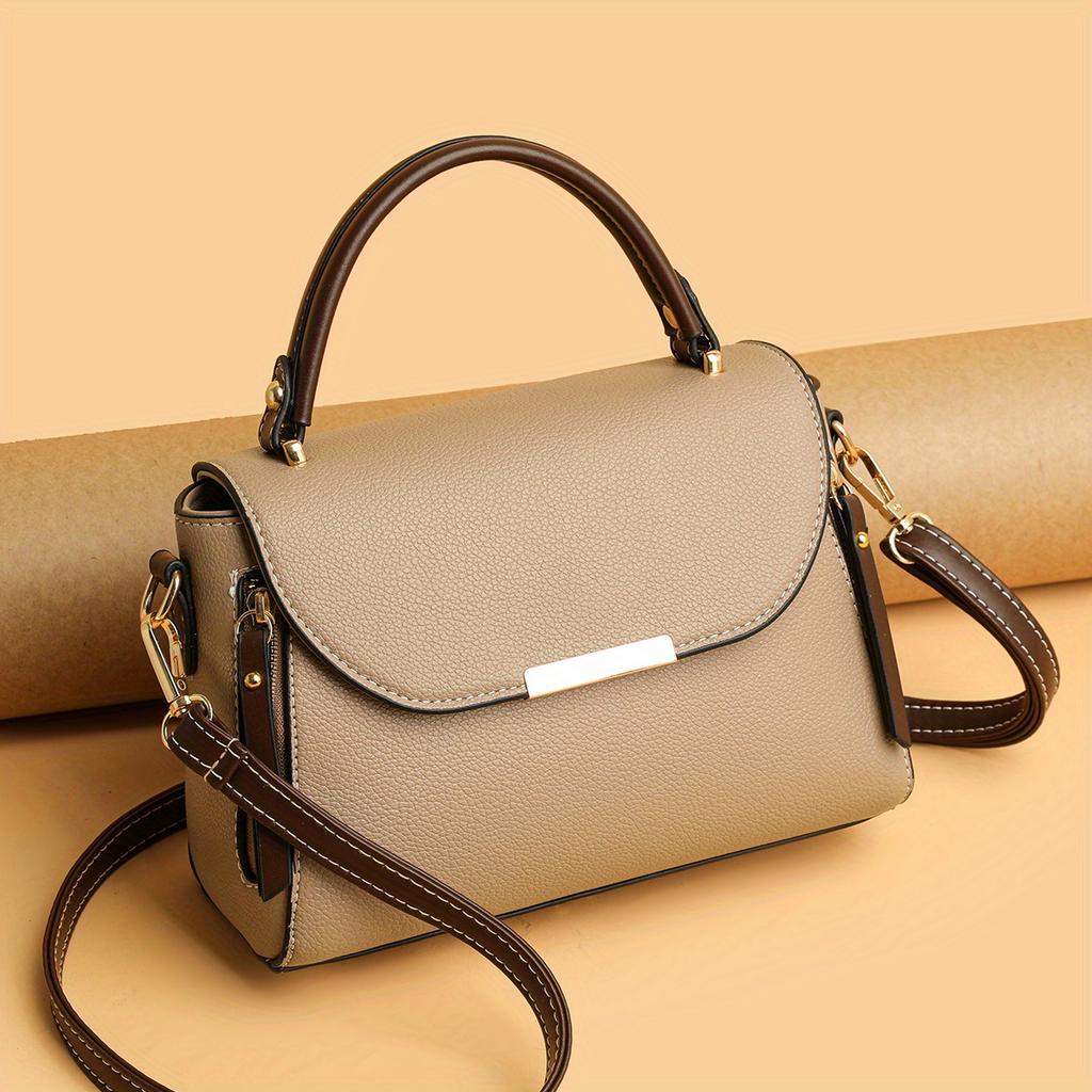 Retro Flap Handbag For Women, Color Contrast Crossbody Bag, Fashion Multi Layer Purse With Top Handle