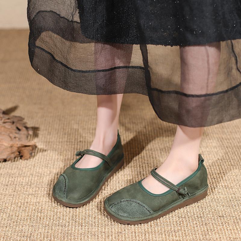 Fashion Leisure Women's Shoes Round Toe Retro Soft Sole Summer New One Line Buckle Fashion Mom Single Shoes Women's Flat Shoes