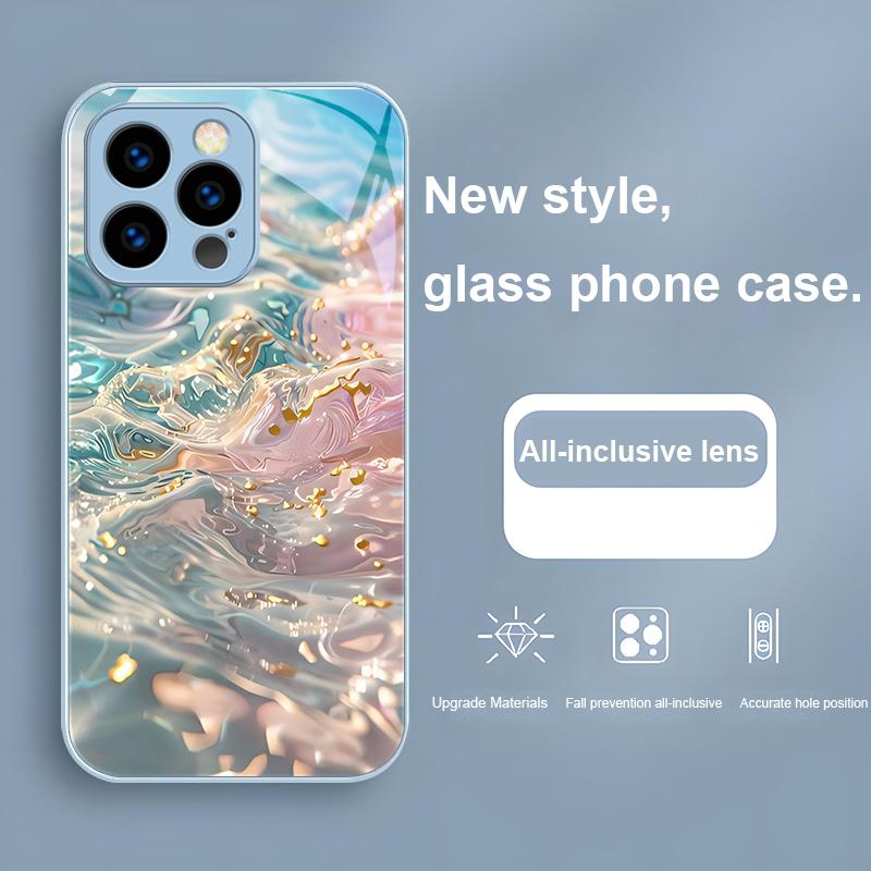 Красочные Волны Синие Для IPhone 16 Plus 15 14 13 12 Mini 11 Pro Max X XS XR 7 8 Plus 2022 Закаленное Стекло Чехол для Телефона