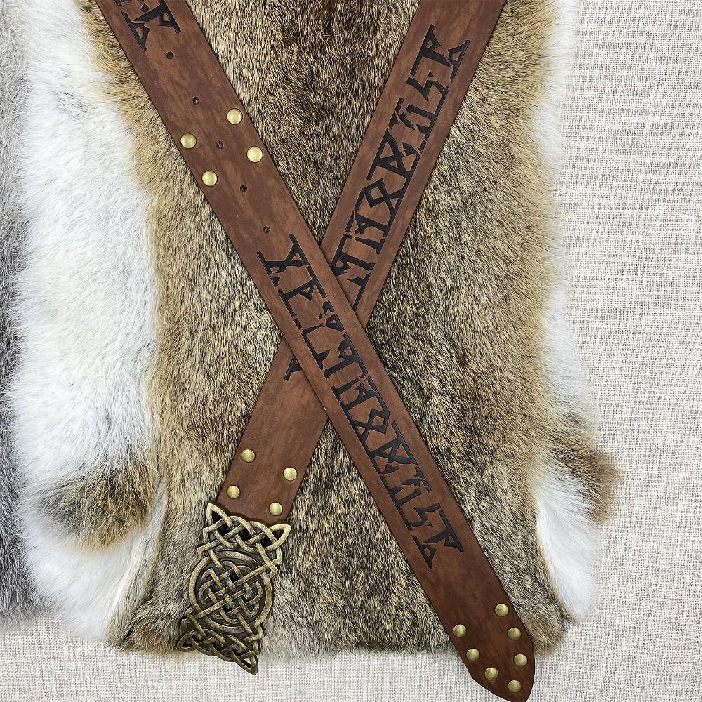 Printing Viking Renaissance Buckle Belt PU Leather Medieval Waistband Cosplay Costume Accessories