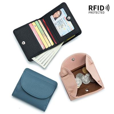 Мини-кошелек из натуральной кожи в японском стиле с RFID-защитой - Ультратонкий складной кошелек для монет для женщин
