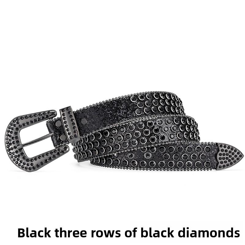 Mei Women's European and American feng shui diamond leather belt, handmade diamond-encrusted fashionabl