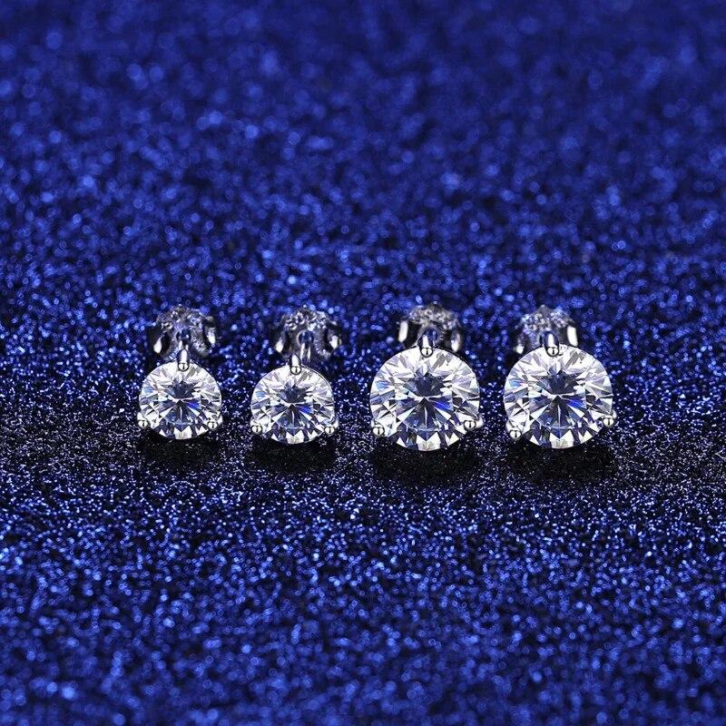 S925 Sterling Silver Round Anniversary Stud Earrings 0.5CT/1CT Trendy Style Moissanite Earrings For Women Couple Gift