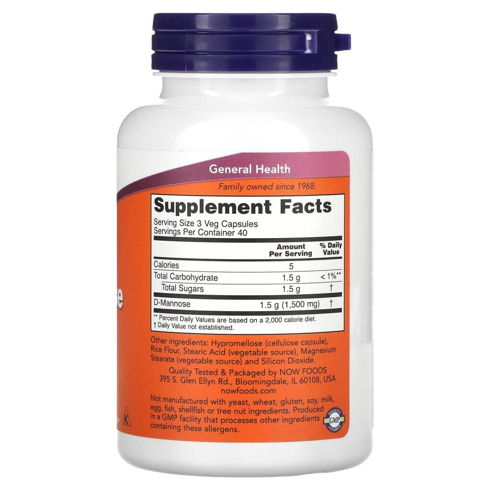 Now Foods D-манноза 500 мг, растительные капсулы, 120 шт.