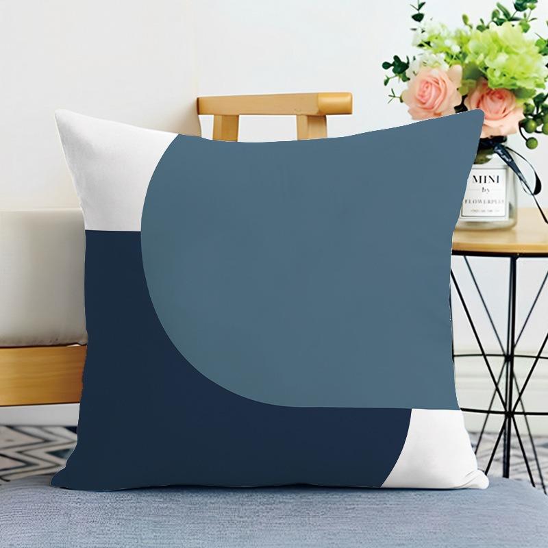 Simple Blue Geometric Lines Print Decorative Pillowcase Bedroom Living Room Square Cushion Pillowcase