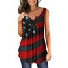 Women Vest Round Neck Buttons Half Placket Sleeveless Tank Tops US Flag Pattern Flowy Hem Camisole Daily Wear