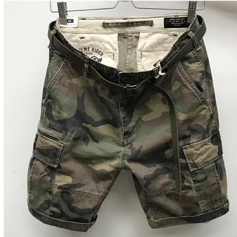 Мужские камуфляжные шорты-карго для активного отдыха — многокарманные, средней длины, в стиле милитари, на весну и лето
