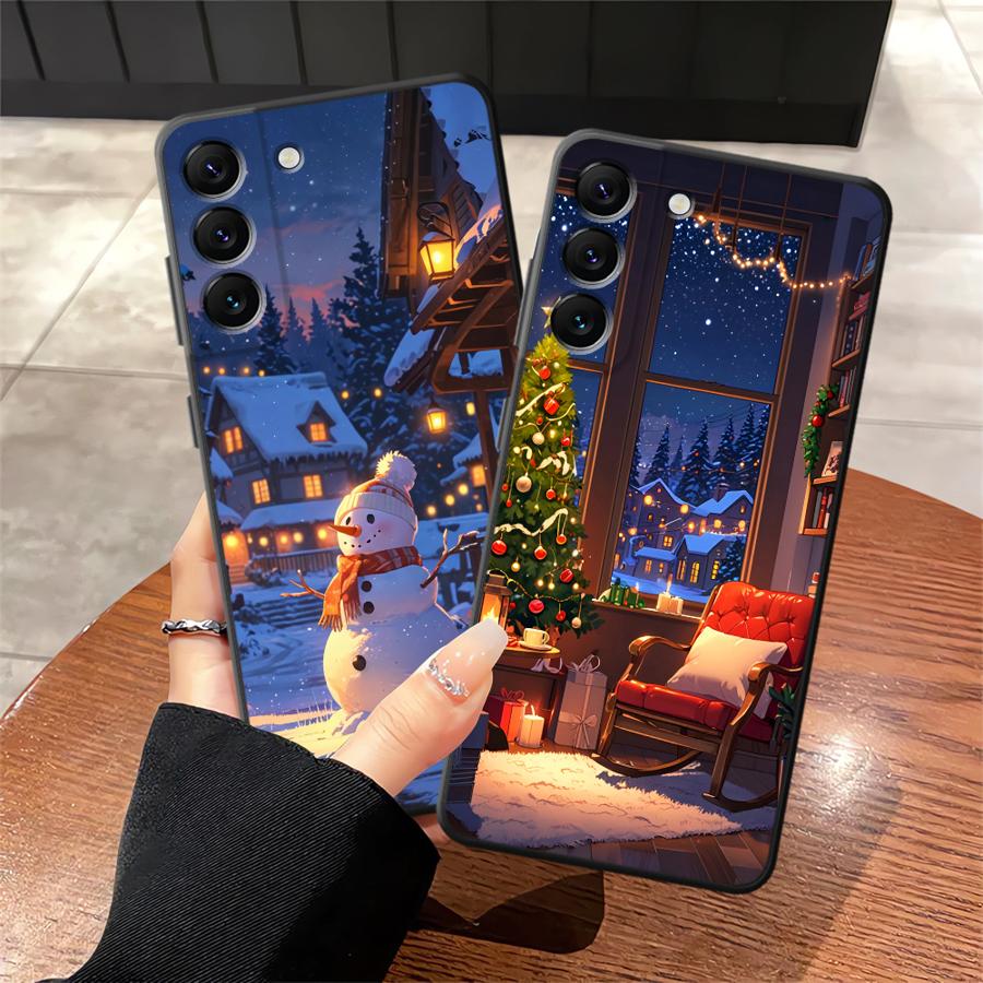 Case for Samsung Galaxy A20 A13 A04 A50 A06 A40 A16 A30 A15 A70 A10 A12 A17 A05 Black Soft Phone Cover Winter Snow Christmas