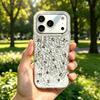 Black Flower Patterns Case for iphone 11 XR 16 Plus Air 12 14 XS Max 17 Pro 13 15 18 Pro Max Silver Crushed Foil Cover