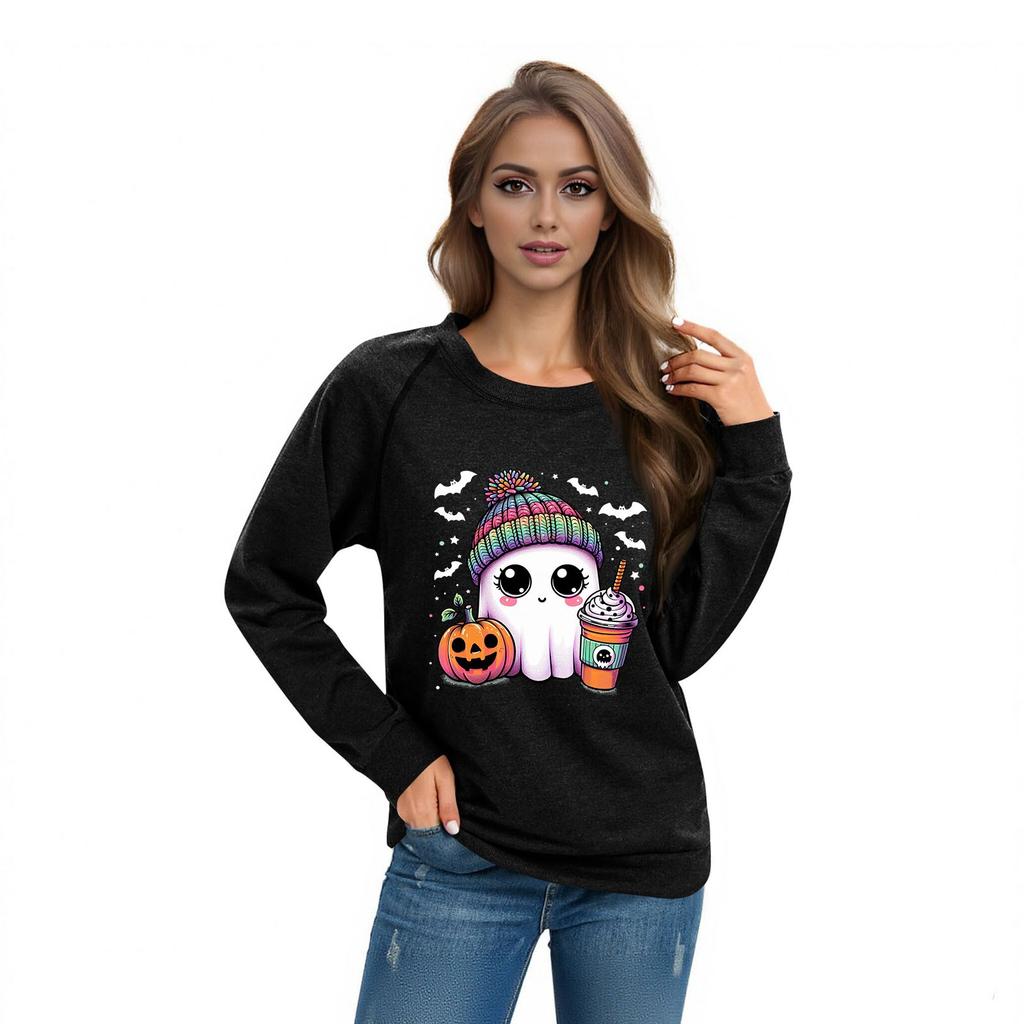 Женский повседневный реглан с круглым вырезом, длинным рукавом и принтом на Хэллоуин