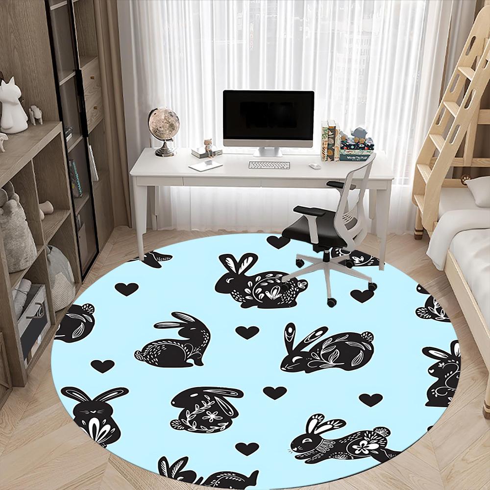 1pc Rabbit Pattern Office Round Rug, Carpet for Office, Gaming, Lightweight Round Floor Mat yy260208048