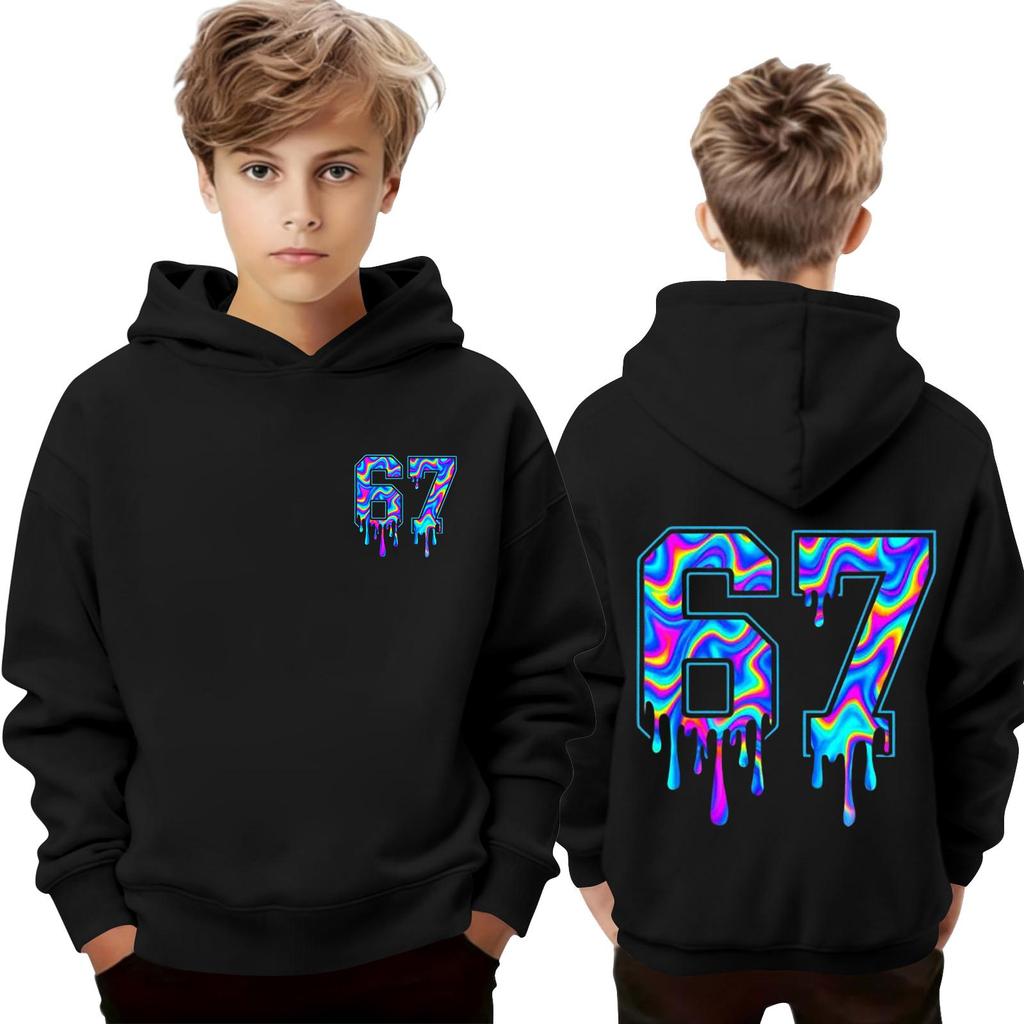 Детский пуловер с длинным рукавом, свободного кроя, с принтом букв, капюшоном на шнурке