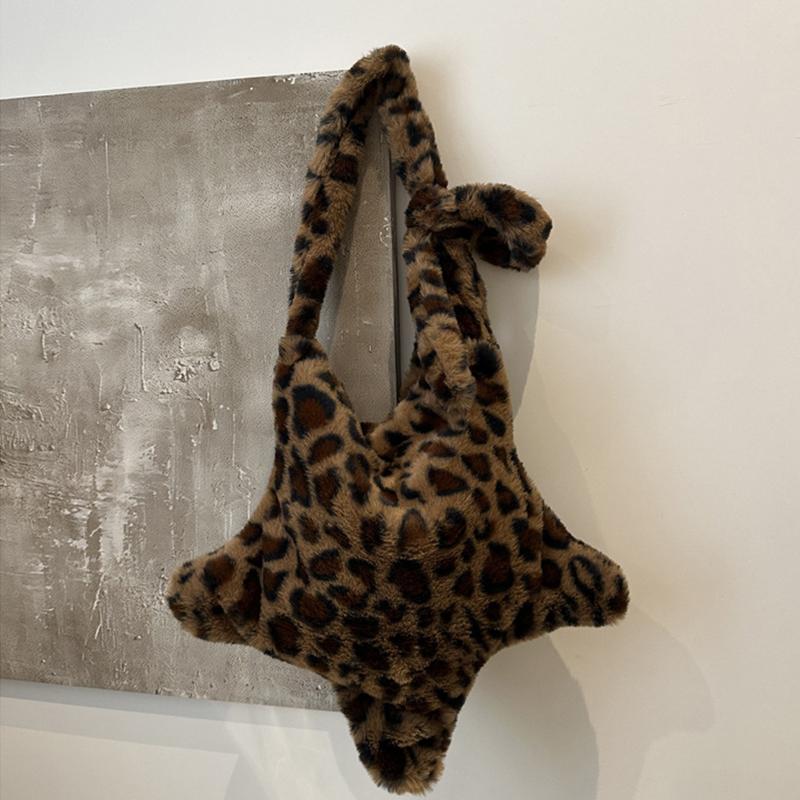 Зимняя пушистая сумка-шоппер большой вместимости через плечо, винтажная сумка-тоут, женская плюшевая сумка кроссбоди с леопардовым принтом для женщин CLE