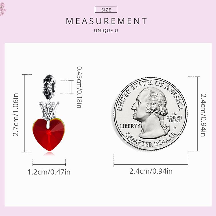 WOSTU Стерлингового Серебра 925 пробы, модная волшебная Корона, красное сердце, подвеска из бисера для женщин, подходит для оригинального браслета «сделай сам», ожерелье, ювелирные изделия