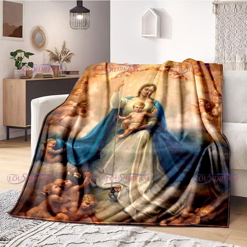 Religious Blessed Virgin Mother Mary Fleece Warm Soft Throw Blankets Fuzzy Bed Blanket for Couch, Bed, Sofa Ultra Warm and Cozy