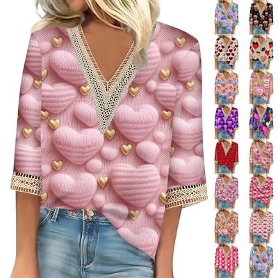 Женский топ с рукавом три четверти, кружевной, с 3D-принтом ко Дню святого Валентина