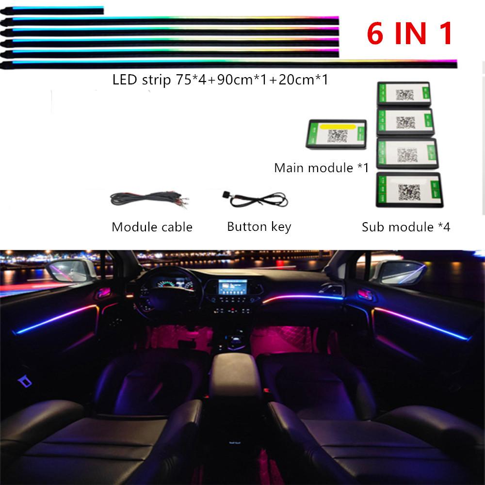 Универсальный светодиодный светильник Symphony Car Ambient Light 64 RGB Color Car Interior Acrylic Light Guide Decoration Atmosphere Light 18/10/6 в 1