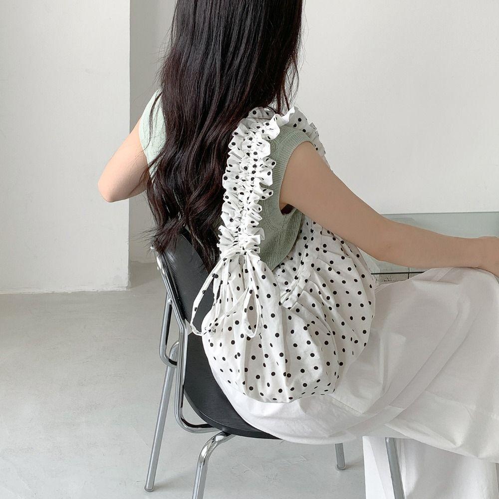 Lightweight Polka Dot Pleated Bag Korean Style Nylon Messenger Pouch Lace Crossbody Bag Outdoor