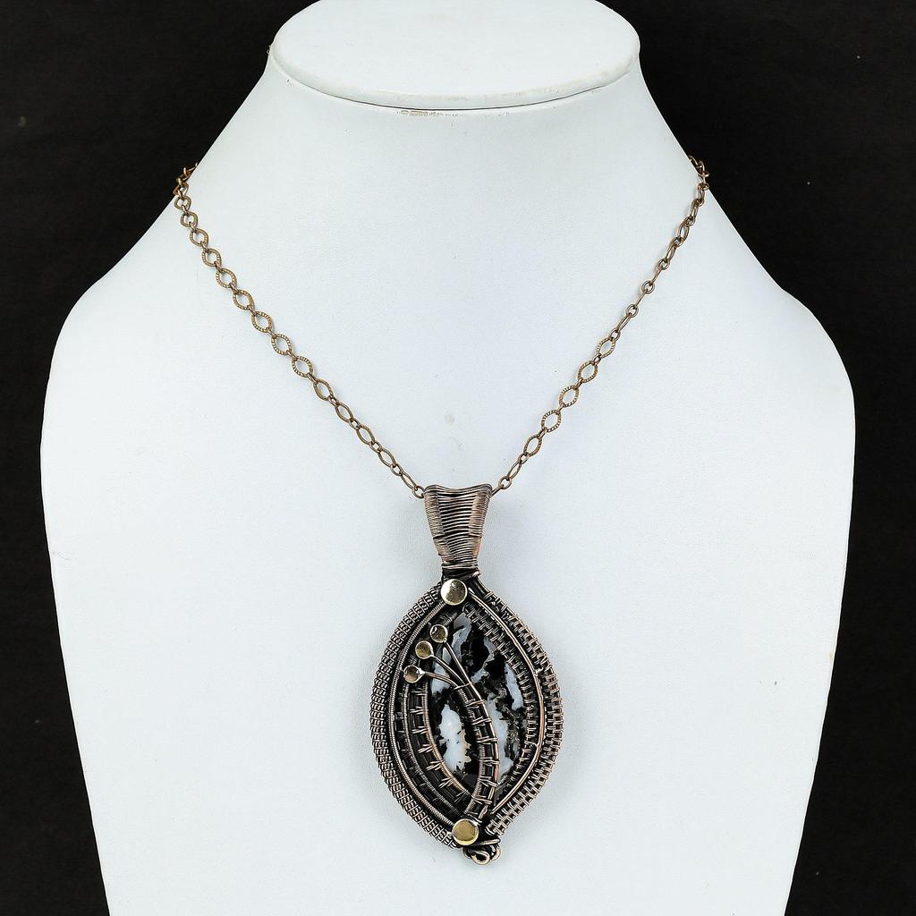 Белый бирюзовый кулон буйвола, обернутый медной проволокой, ювелирное изделие ручной работы, кулон из настоящего драгоценного камня, медное ювелирное изделие, уникальный кулон для подарка