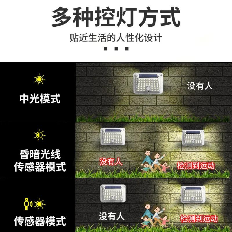 90LED Солнечный светодиодный уличный садовый светильник, водонепроницаемый прозрачный корпус, индукционные настенные светильники для патио, улицы, двора, балкона