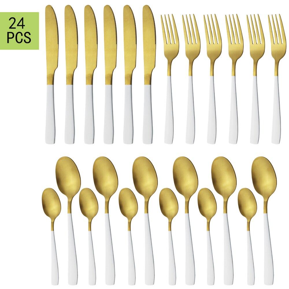 24 шт. черная посуда из нержавеющей стали, столовые приборы, обеденный нож, ложки, вилка, десертные ложки, западная серебристая посуда, набор кухонной посуды