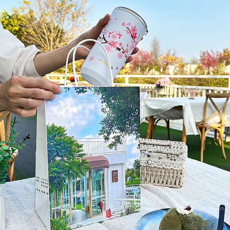 Кружки для кофе Cherry Blossom Patten с крышкой из нержавеющей стали, герметичные, для молока, сока, чая, походные стаканы, посуда для питья