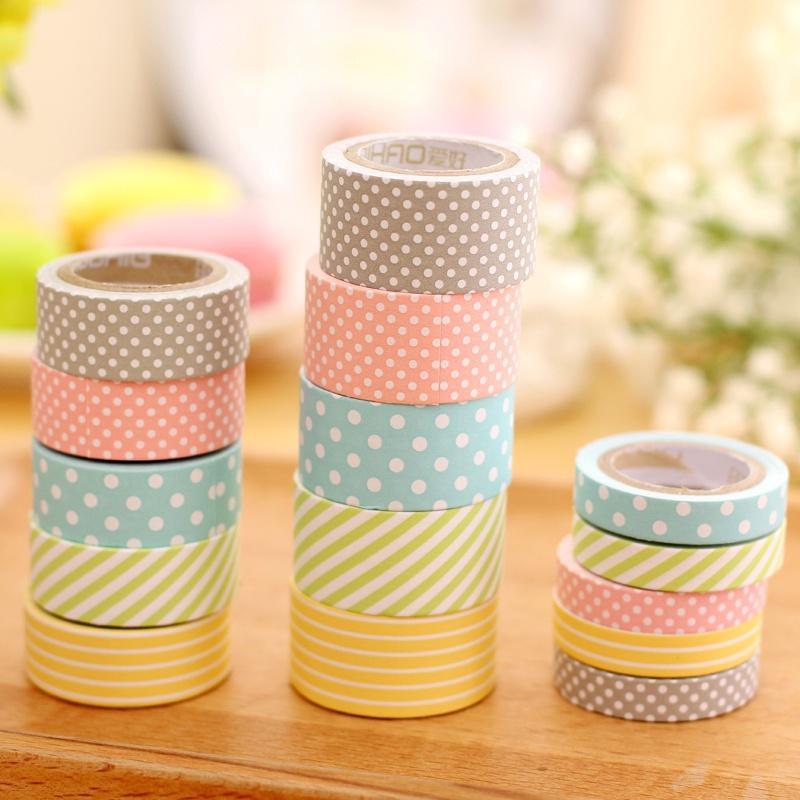 5Rollds Color Paper Tapes Handmade DIY Decorative Washi Tape Colored Adhesive Tapes