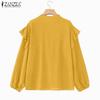 ZANZEA Women Vintage Stand Collar Lantern Long Sleeve Ruffle Blouses