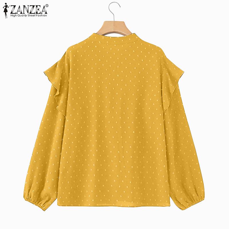 ZANZEA Women Vintage Stand Collar Lantern Long Sleeve Ruffle Blouses