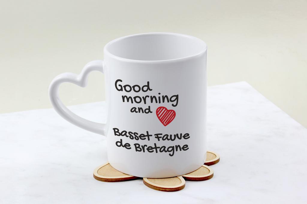 Basset Fauve de Bretagne, Fawn Brittany Basset - cup with a dog, adorable cup with a heart-shaped handle, universal gift from the Art-Dog brand