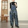 Plus Size Korean Style Stylish Streetwear Overall Straps Print Denim Wide Leg Jeans Basic Ladies' Casual Loose Vintage Romper