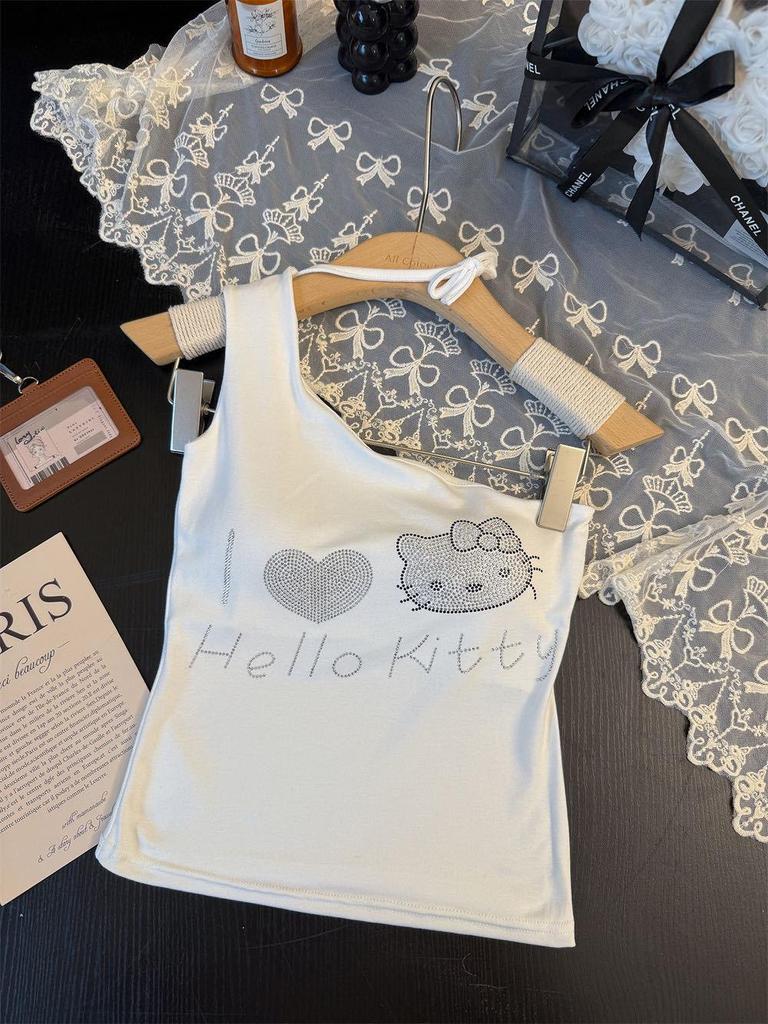 Summer Sweet & Spicy Cartoon One-Shoulder Vest with Chest Pads