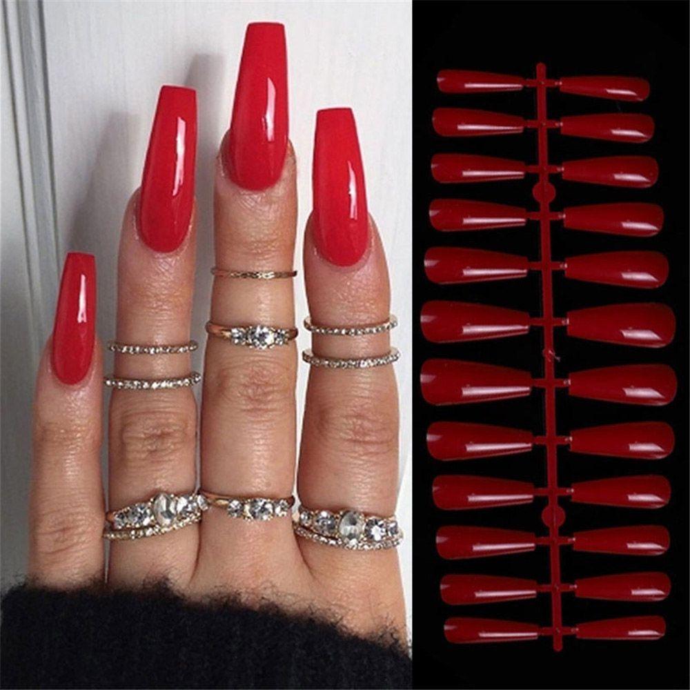 24Pcs/Set Acrylic Full Cover Manicure Nail Tips Ballerina Nail Coffin Fake Nail False Nails