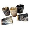Set of 5 Viking Style Drinking Horns Handmade Glassware with Wooden Base