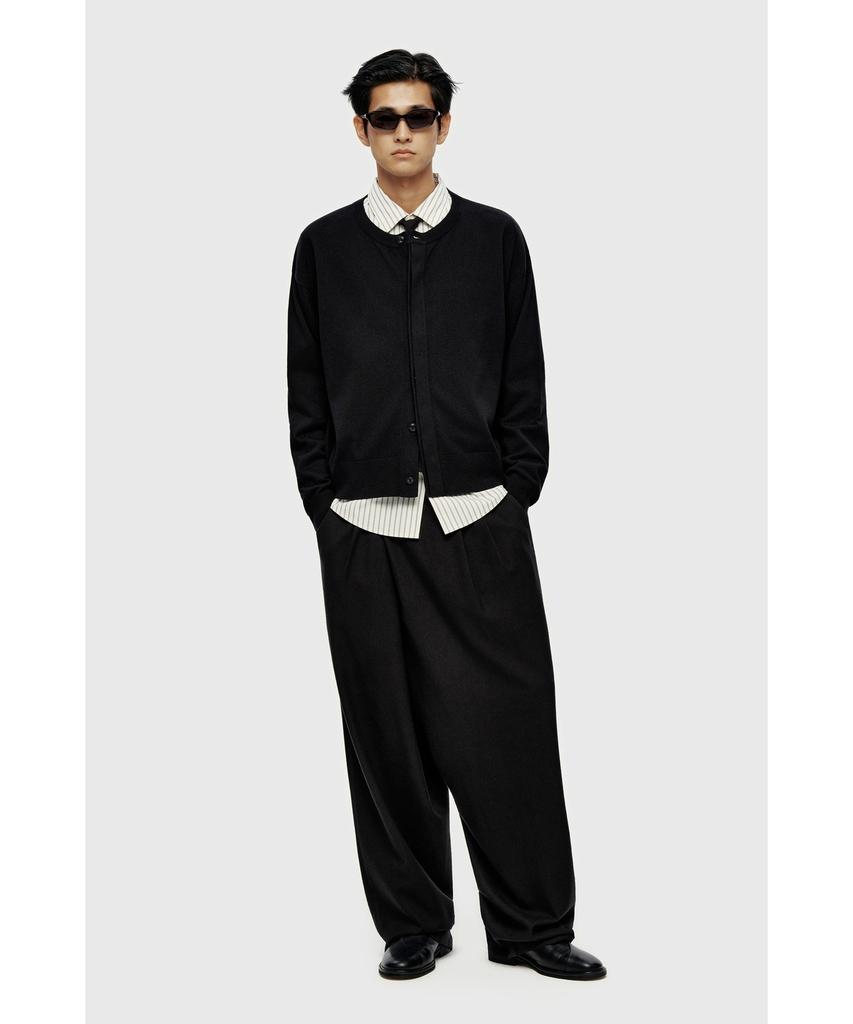 YOUTH Hidden Button Round Neck Cardigan - Black