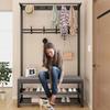 4-in-1 Coat Rack with Bench, Industrial Entryway Hall Tree with 2 Tier Shoe Rack,Black