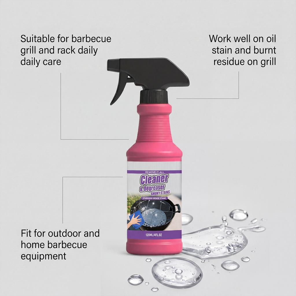 Grill Cleaner Degreaser 120ml with Cleaning Sponge and Cloth for BBQ Grill Grates Racks Stubborn Grease Stain Removal Powerful Cleaning Solution