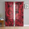 Valentine 'S Day Red Rose Flower Tulle Curtains For Living Room Bedroom Home Decor Chiffon Sheer Voile Kitchen Curtain