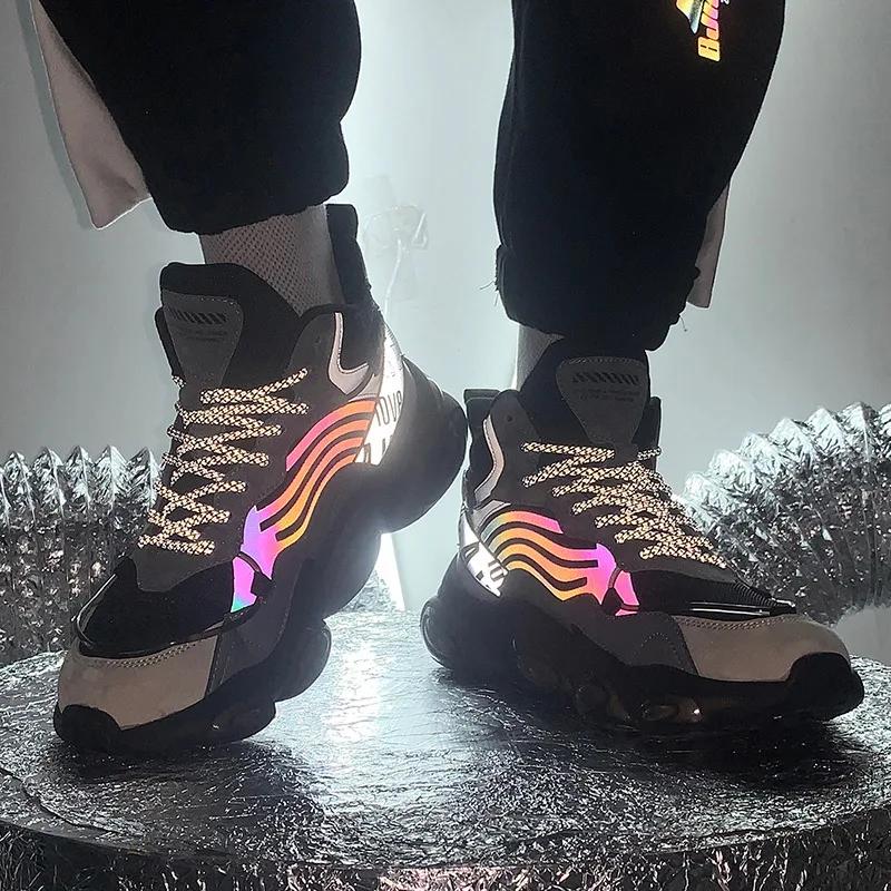 Autumn Winter Fashion Platform Sneakers Men Reflective Casual Sneaker Big Size 47 Athletic Shoes Trainers for Men High Sneakers