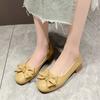 WTEMPO Soft Thick Sole Non-slip Faux Leather Single Shoes Women's Spring Autumn Large Size Solid Color Patchwork Casual PU Bow Pumps