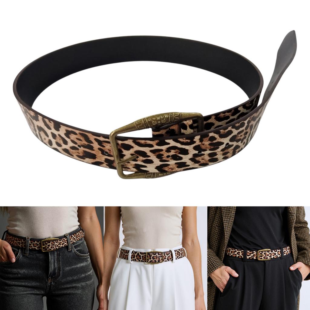 Fashion Leopard Print Belt Adjustable PU Leather Belt Trendy Unisex Waist Belt for Women and Men Accessory