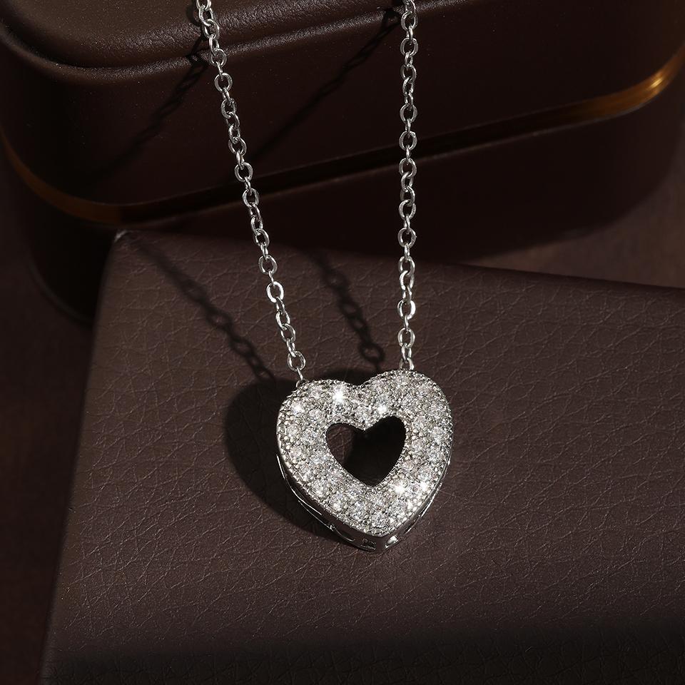 ZAKOL Shiny Micro-set Zircon Heart Necklace for Women Girls Cute Minimalist Fashion Anti-allergic Choker Neck Accessories