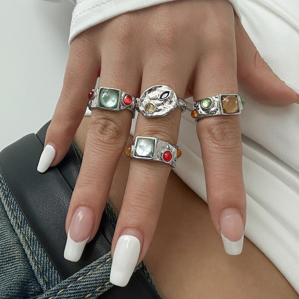 Сладкий крутой инс лава геометрический бриллиантовый набор набор колец с драгоценными камнями, персонализированное кольцо из жидкого сплава с глянцевым покрытием.