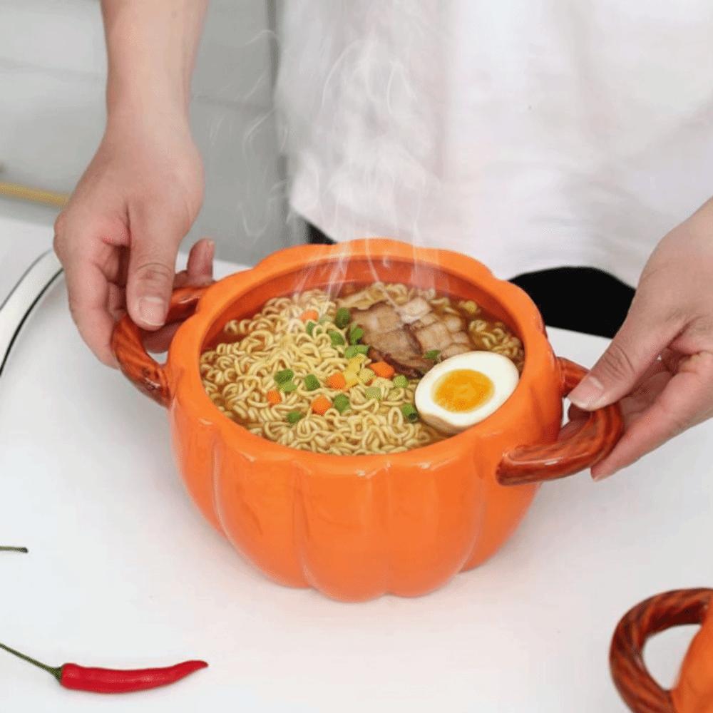 with Lid Halloween Pumpkin Bowl Ceramic Dessert Bowl Creative Pumpkin Casserole  Noodle