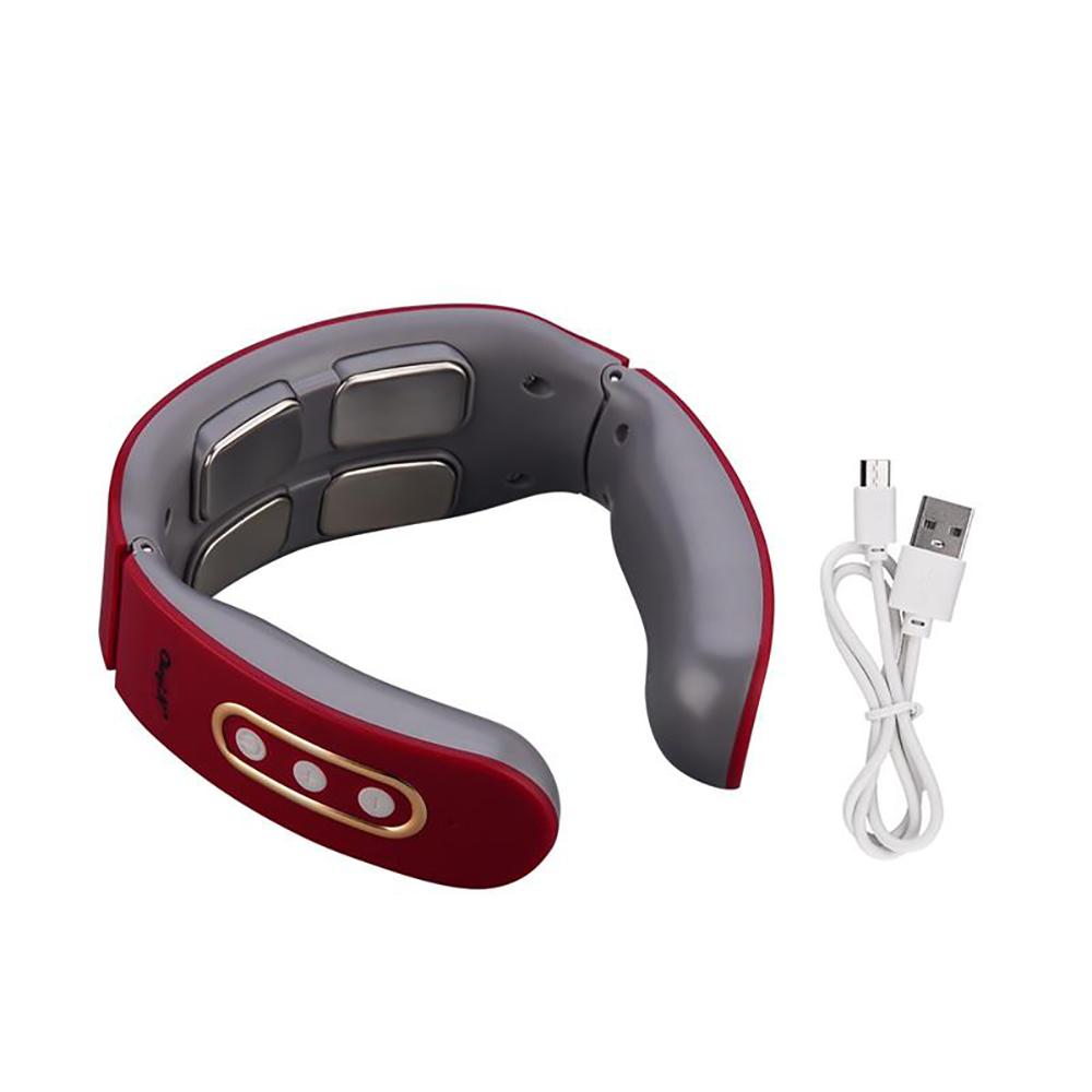 Электрический шейный плечевой импульсный массажер с подогревом для облегчения боли, расслабления мышц, красный