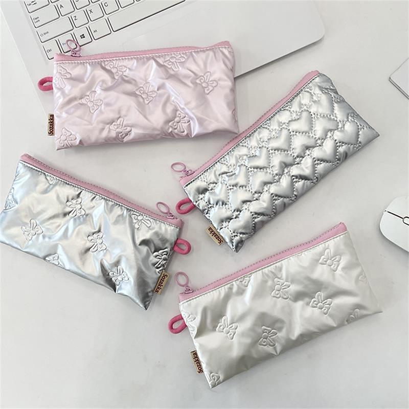 Милый стеганый бант Любовь клапан Органайзер пенал Кошелек для монет Девичья косметичка Женская портативная сумка для хранения мелочей Подарок