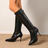 2025 Autumn Winter New Pointed Toe Knee High Boots Slim Heel Side Zipper Leather High Heels Fashionable Leather Long Boots Women